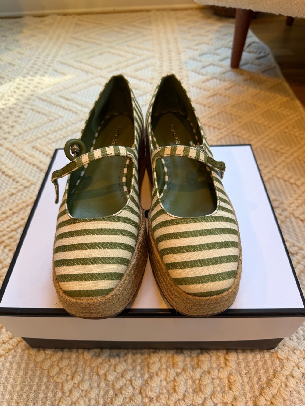 Larroudé stripe Green Mary Jane Espadrille Flats